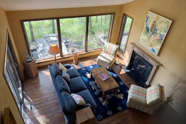 6 Crocus Ln, North Oaks, MN 55127 - living area featuring wood-type flooring, plenty of natural light, and a glass covered fireplace