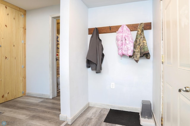 interior space featuring baseboards and wood finished floors