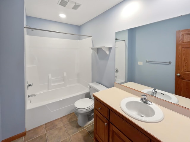 2412 132nd Ave NE, Blaine, MN 55449 - full bath featuring vanity, visible vents, tub / shower combination, tile patterned floors, and toilet