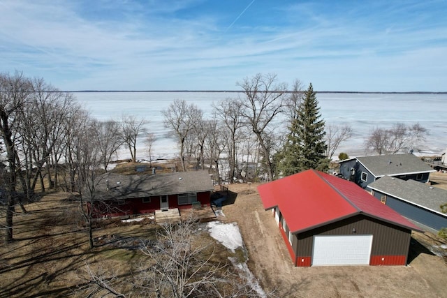 aerial view with a water view