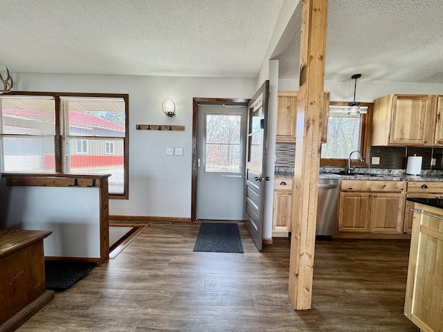 28887 Hi Vista Dr, Otter Tail Twp, MN 56515 - kitchen with a sink, light brown cabinets, healthy amount of natural light, dishwasher, and a textured ceiling
