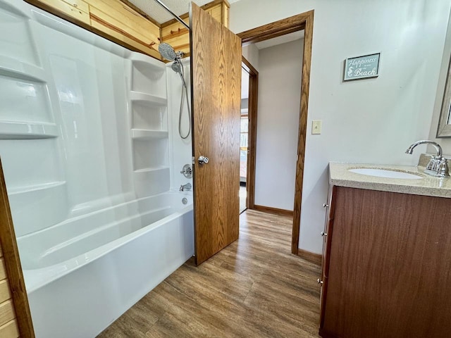28887 Hi Vista Dr, Otter Tail Twp, MN 56515 - full bathroom featuring shower / bath combination, vanity, and wood finished floors