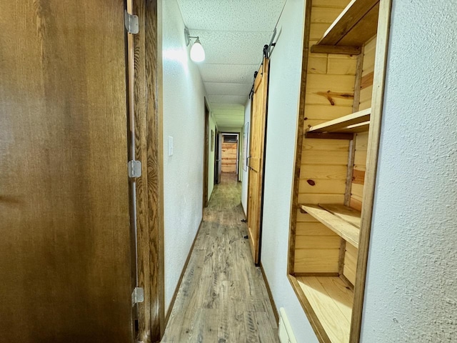 28887 Hi Vista Dr, Otter Tail Twp, MN 56515 - hallway with a barn door, light wood-style floors, and a textured wall