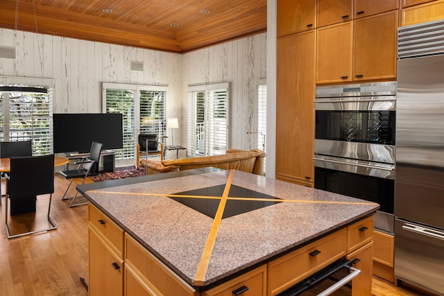 5123 Lake Ridge Rd, Edina, MN 55436 - kitchen featuring wood ceiling, stainless steel appliances, a center island, healthy amount of natural light, and light wood-style floors
