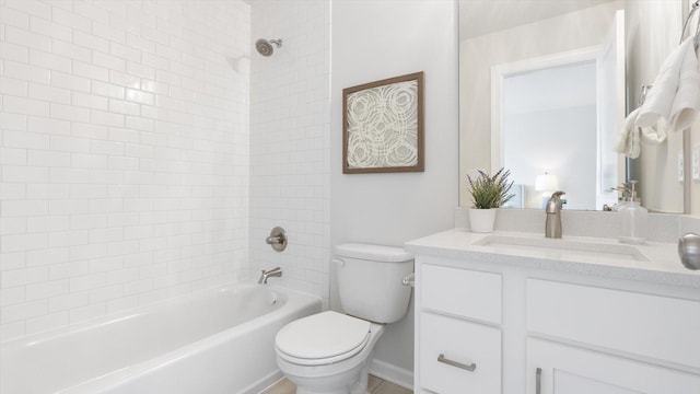 full bath with vanity, toilet, and washtub / shower combination