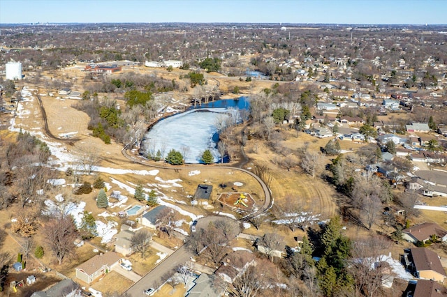 aerial view with a residential view and a water view