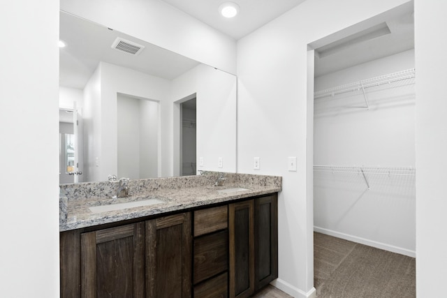 bathroom featuring a spacious closet and a sink