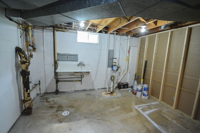 basement featuring a sink