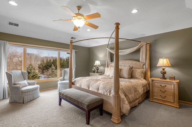 bedroom with visible vents, baseboards, and carpet floors