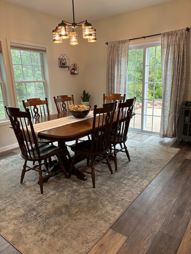 dining area with plenty of natural light and wood-type flooring