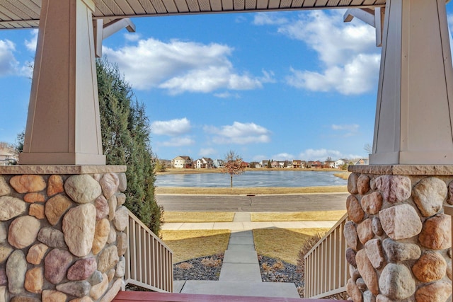 view of yard with a water view