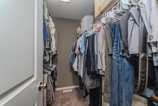 walk in closet with visible vents and carpet