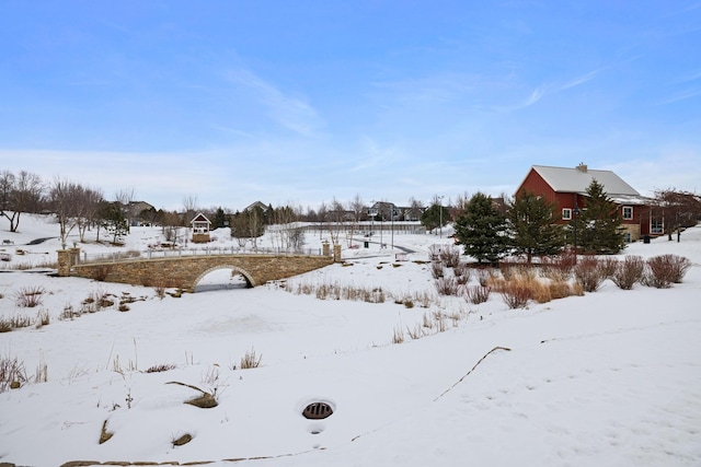 view of yard layered in snow