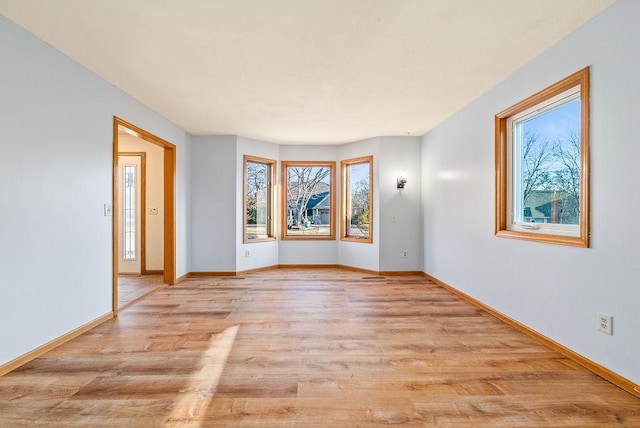 unfurnished room featuring light wood-style flooring and baseboards