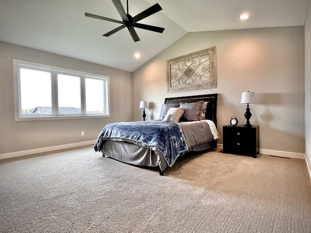 9551 230th St E, Lakeville, MN 55044 - carpeted bedroom with lofted ceiling, recessed lighting, and ceiling fan