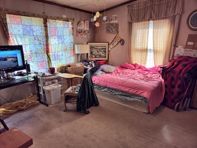 bedroom featuring carpet and ornamental molding