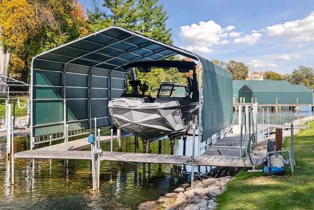 dock area featuring a water view and boat lift