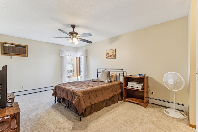 8031 Xerxes Ave S Unit 225, Bloomington, MN 55431 - bedroom featuring light carpet, baseboard heating, a ceiling fan, a baseboard radiator, and a wall mounted AC