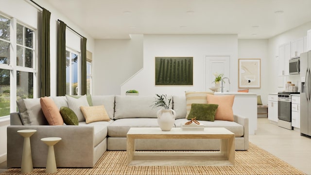 living room with a wealth of natural light and light wood-type flooring