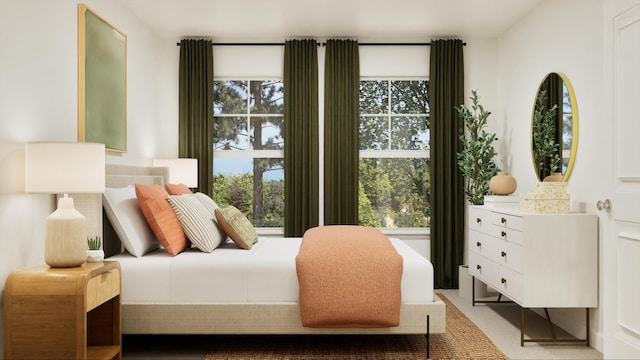 carpeted bedroom with multiple windows