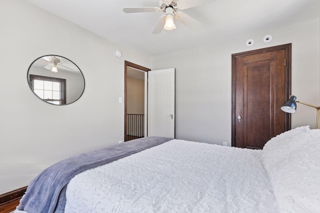 bedroom featuring ceiling fan