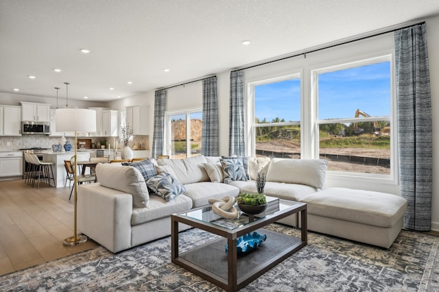 living area featuring recessed lighting and wood finished floors