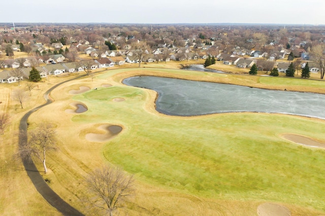 drone / aerial view featuring a residential view and view of golf course