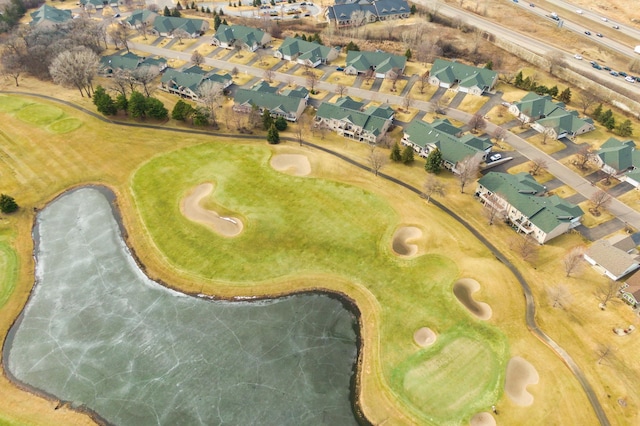 aerial view featuring a residential view and golf course view