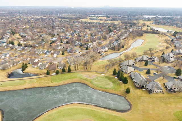 bird's eye view with golf course view and a residential view