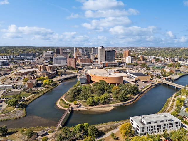 aerial view with a view of city and a water view