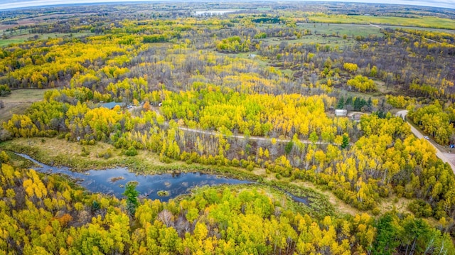 aerial view with a view of trees and a water view