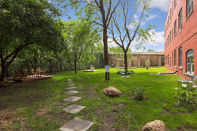 view of yard featuring a deck and a fenced backyard