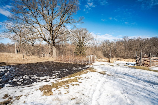 view of yard layered in snow