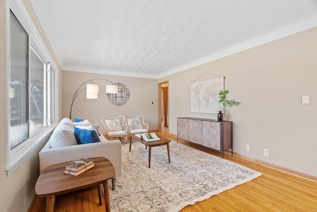 living area with wood finished floors and baseboards