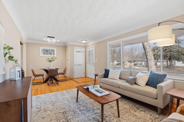 living area with light wood-style floors