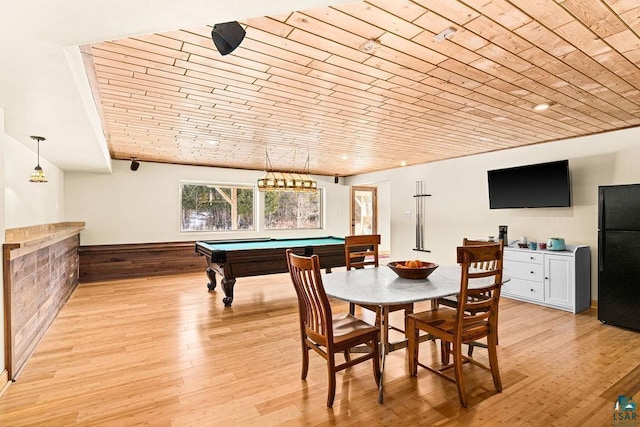 rec room with pool table and light wood-type flooring