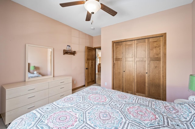 bedroom with a closet and ceiling fan