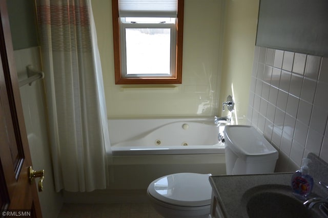 5501 70th St, Glencoe, MN 55336 - full bath featuring toilet, tile patterned floors, a combined bath / shower with jetted tub, and vanity