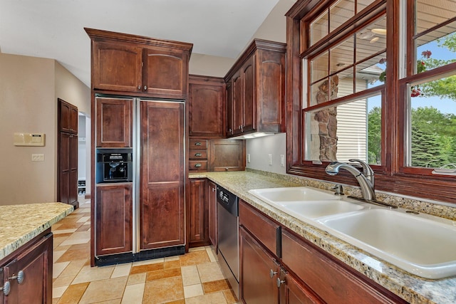 kitchen featuring a sink, dishwasher, and paneled refrigerator