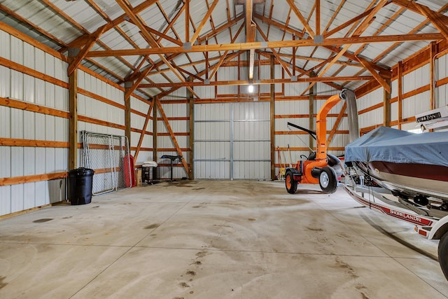 garage with metal wall