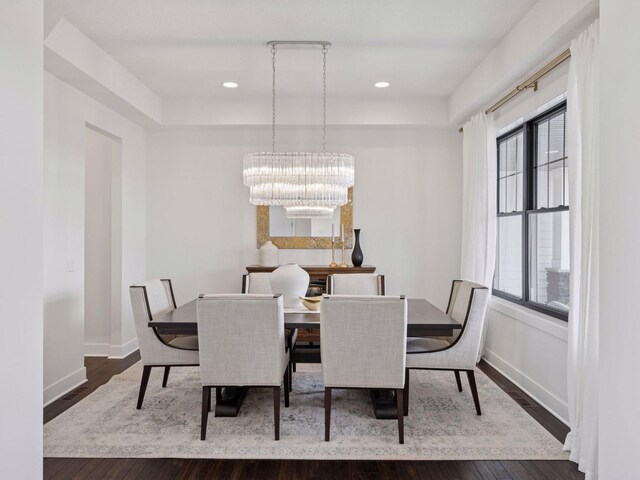 16419 Kiska St NE, Ham Lake, MN 55304 - dining space featuring a chandelier, dark wood-style floors, and recessed lighting