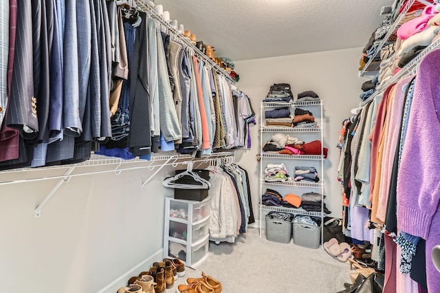 walk in closet with carpet