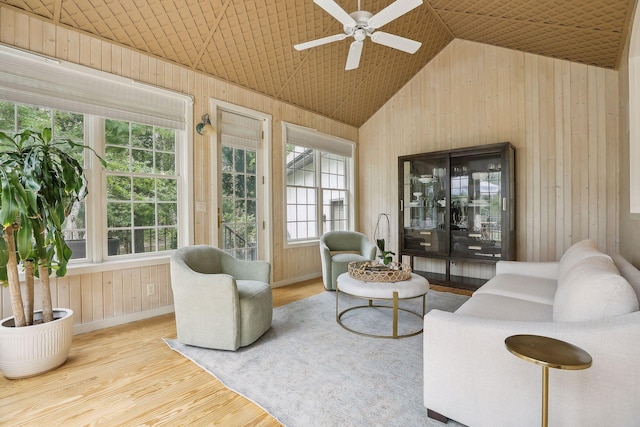 interior space with lofted ceiling and a ceiling fan