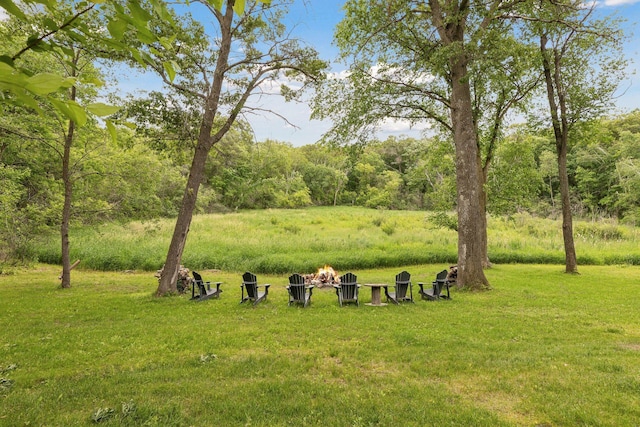 view of yard with an outdoor fire pit