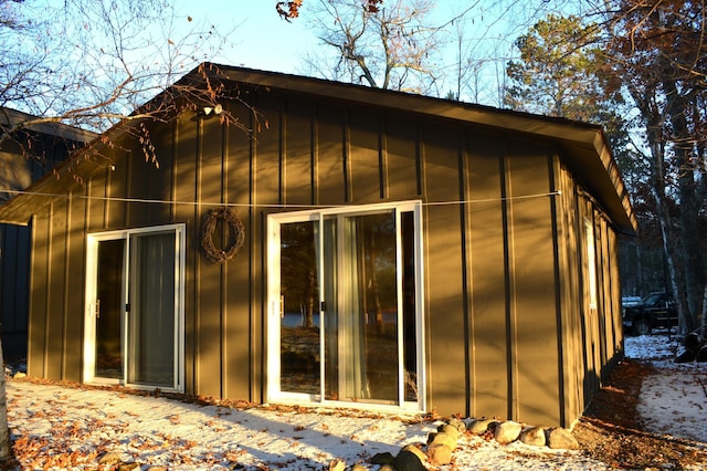 exterior space with board and batten siding