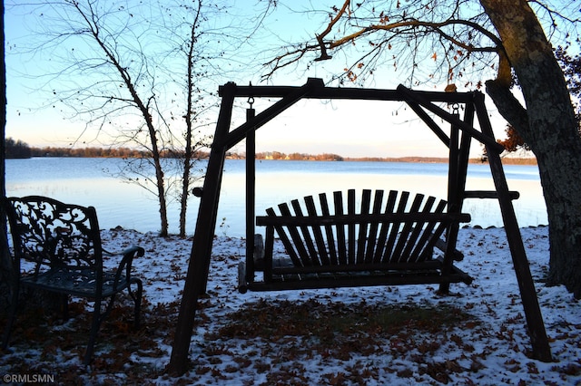 exterior space featuring a water view