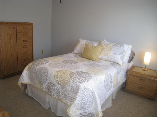 bedroom with light carpet