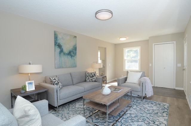 living room featuring baseboards and wood finished floors