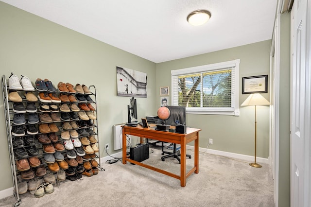 office area featuring baseboards and carpet floors