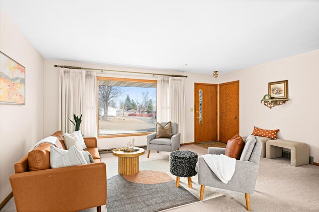 living area featuring carpet floors